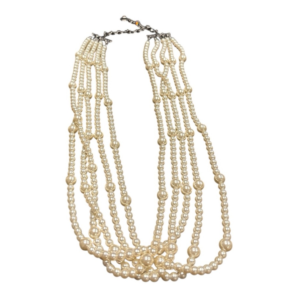 Simply Vera Vera Wang 5 strand mixed size pearl necklace silver tone clasp. JB1